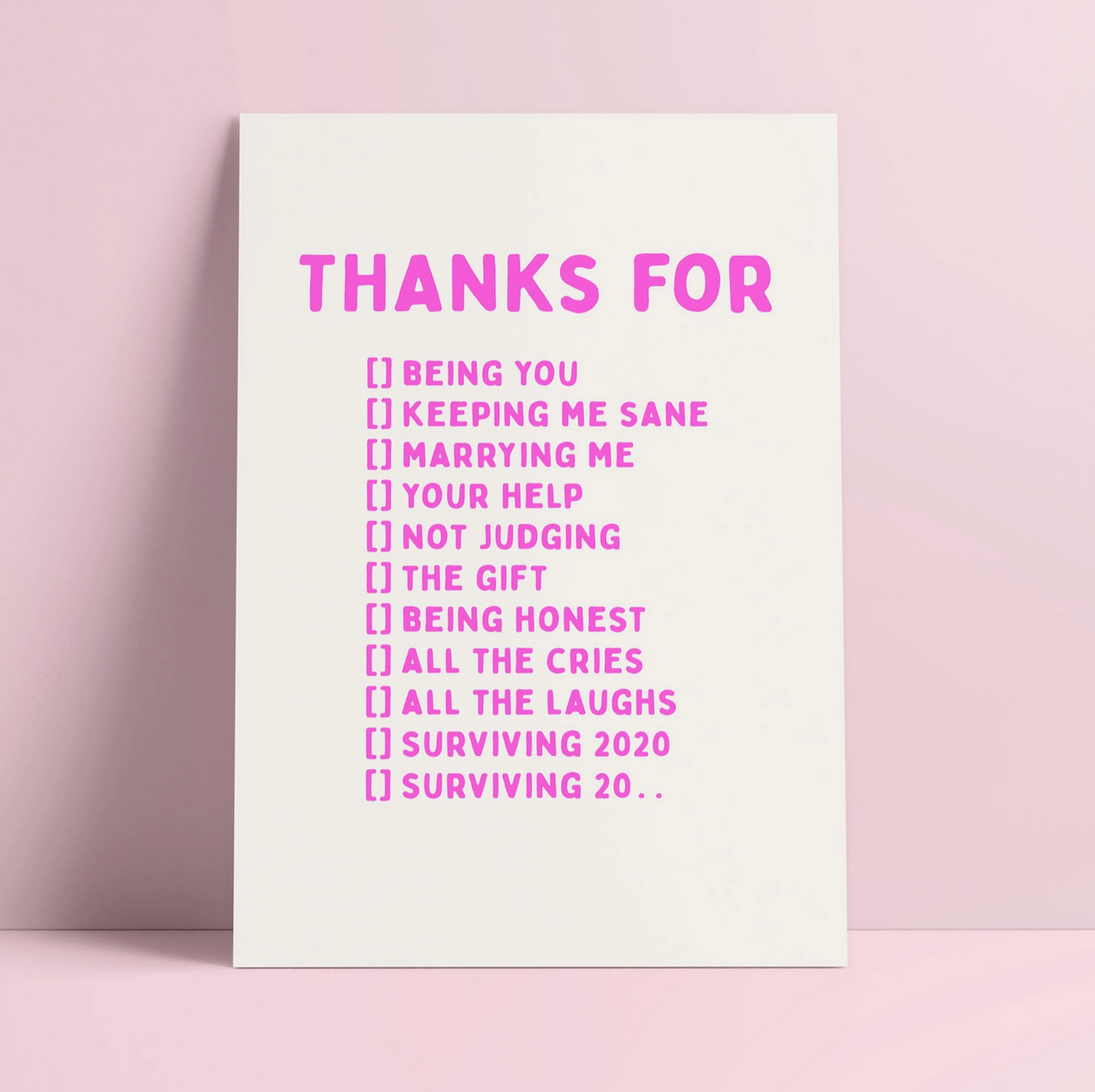Merci d'être toi, de m'avoir épousée, carte postale risographique