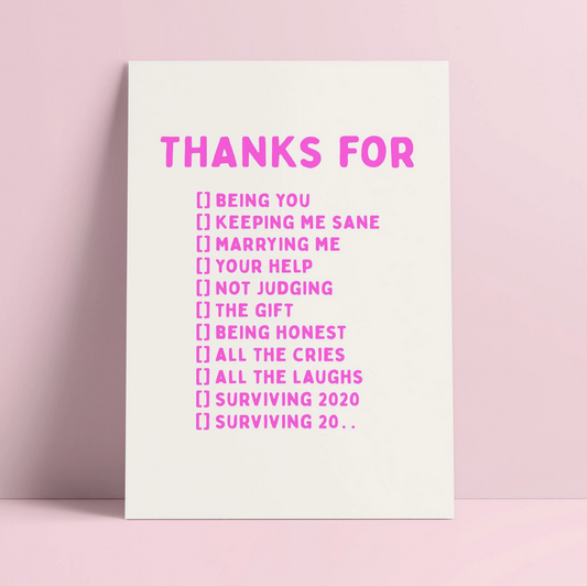 Merci d'être toi, de m'avoir épousée, carte postale risographique